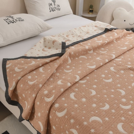  2025新款a类全棉三层纱多功能毛巾被盖毯床单夏被空调被 星月粉