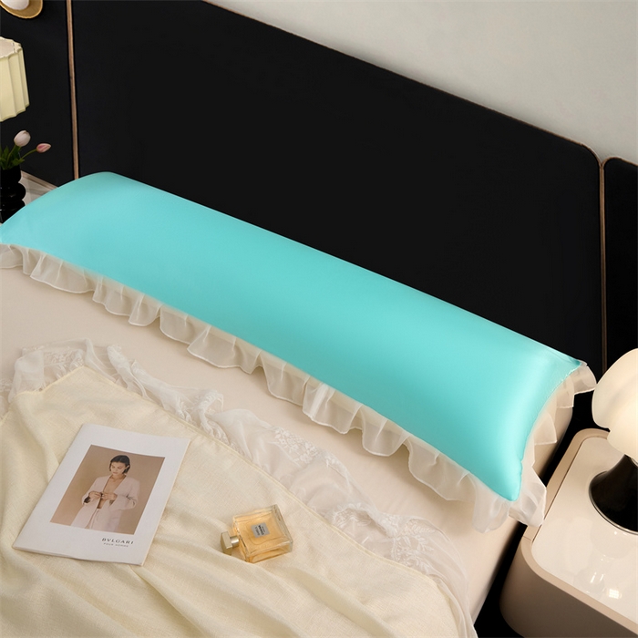 91家纺网 家纺一手货源 找家纺 梦舒羽 2025新款公主风夏季冰丝枕套双人情侣枕头套加长枕芯套1.5m内胆套 花边款-水蓝色