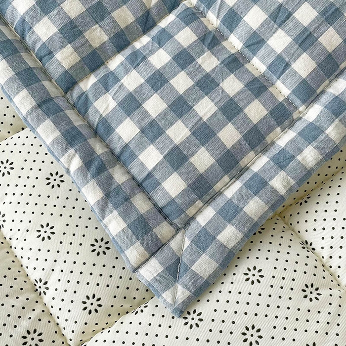 91家纺网 家纺一手货源 找家纺 丽诺 2024新款全棉色织棉花床护垫 全棉色织水洗棉-蓝小格