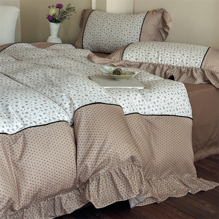 91家纺网 家纺一手货源 找家纺 （总）名品优仓 2025新款纯棉水洗棉双层纱提花韩版花边四件套 旧梦