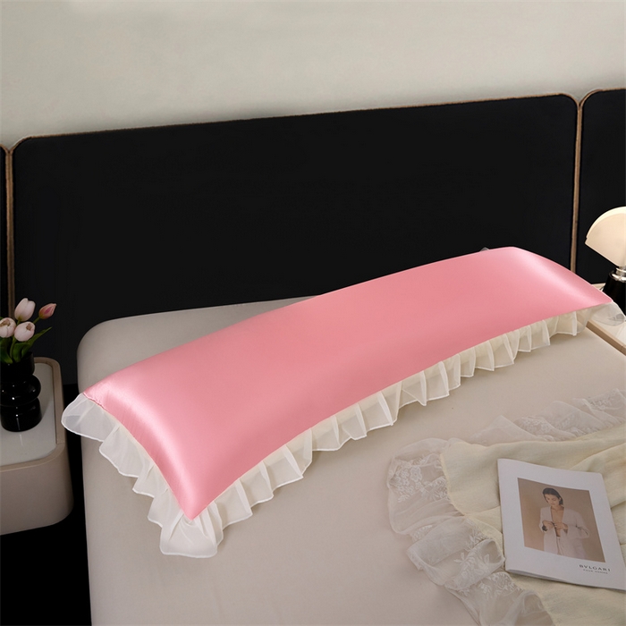 91家纺网 家纺一手货源 找家纺 梦舒羽 2025新款公主风夏季冰丝枕套双人情侣枕头套加长枕芯套1.5m内胆套 花边款-玉色