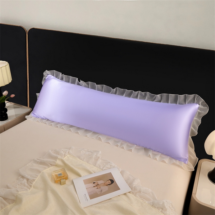 91家纺网 家纺一手货源 找家纺 梦舒羽 2025新款公主风夏季冰丝枕套双人情侣枕头套加长枕芯套1.5m内胆套 花边款-雪青色 