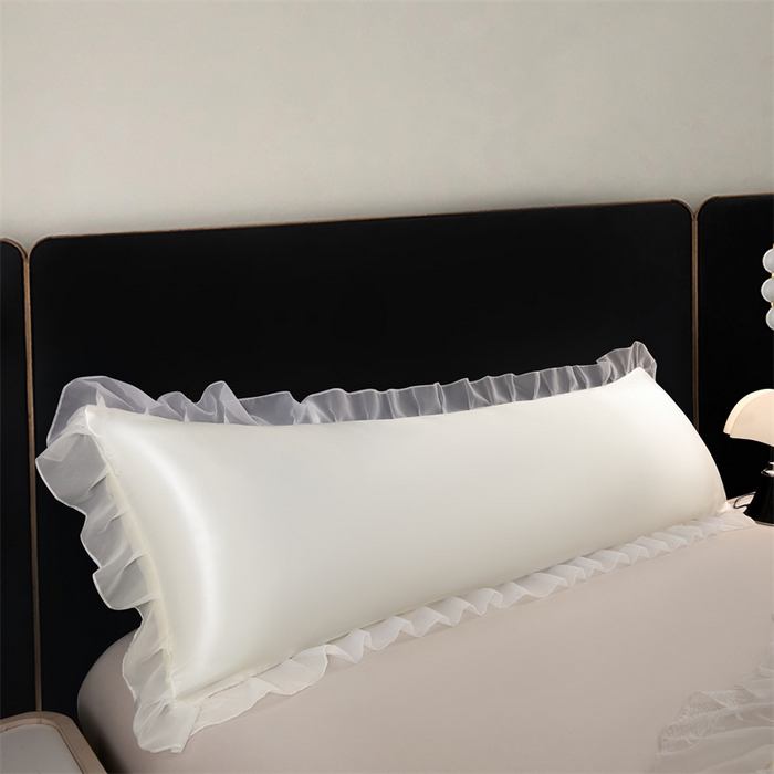 91家纺网 家纺一手货源 找家纺 梦舒羽 2025新款公主风夏季冰丝枕套双人情侣枕头套加长枕芯套1.5m内胆套 花边款-珍珠白