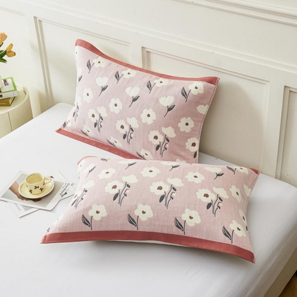 2025新款纯棉加厚精梳棉纱布枕巾 夏至-粉 52*78cm/对