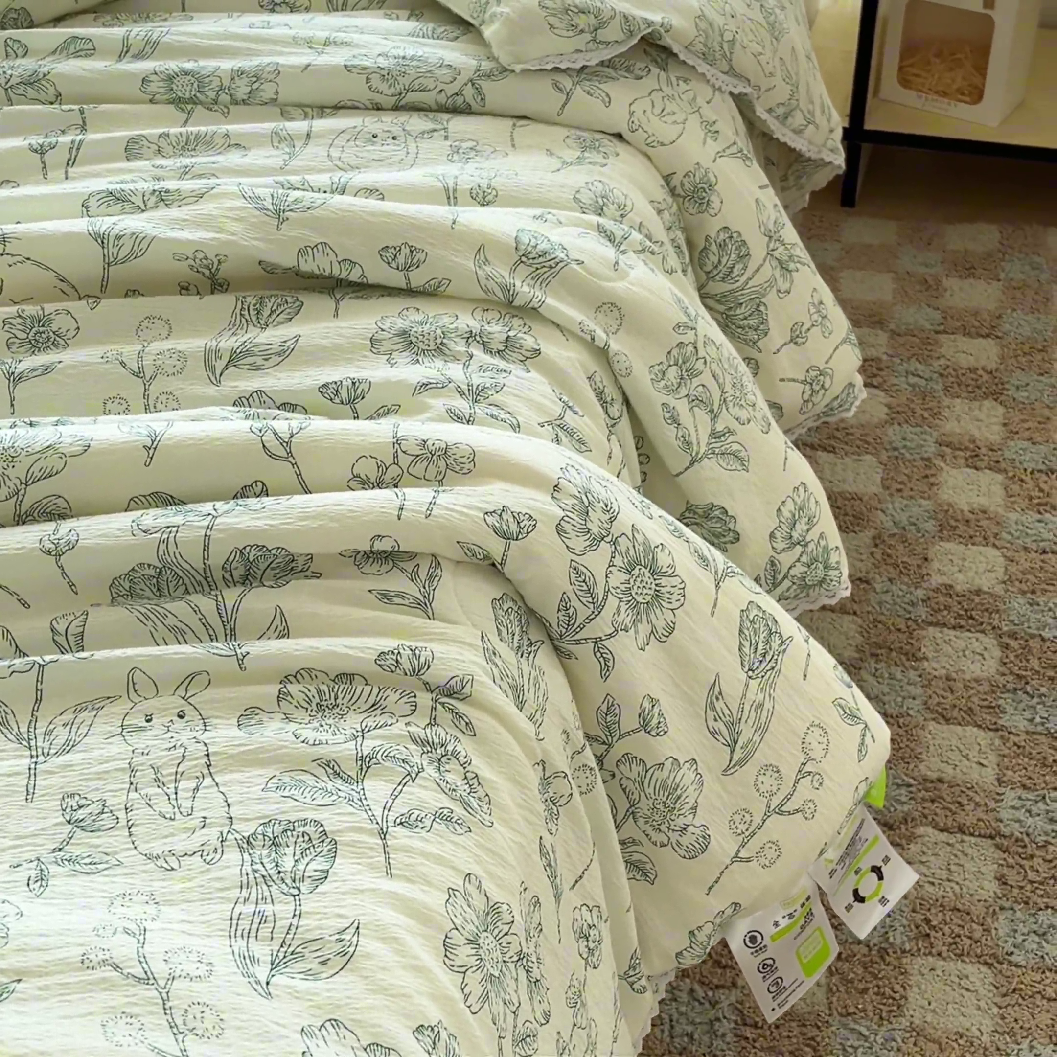 91家纺网 家纺一手货源 找家纺 创优  2025新款有氧双层纱小清新印花小花边夏被夏凉被可机洗空调被子被芯 海岛森林