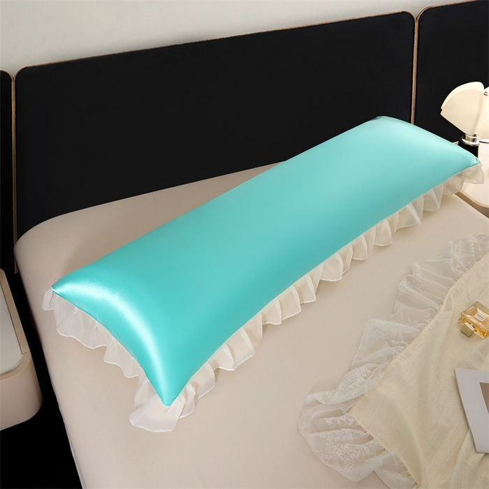 91家纺网 家纺一手货源 找家纺 梦舒羽 2025新款公主风夏季冰丝枕套双人情侣枕头套加长枕芯套1.5m内胆套 花边款-水蓝色