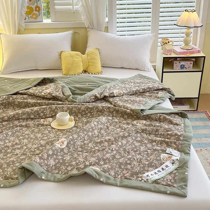 91家纺网 家纺一手货源 找家纺  2025新款A类全棉棉花夏被纯棉夏被 被子被芯 清茶小熊