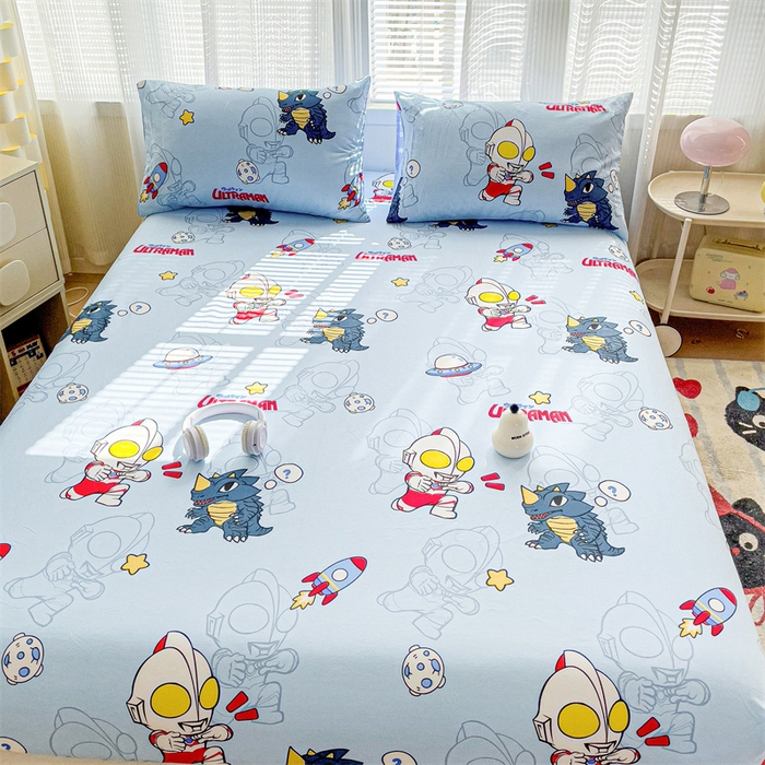 91家纺网 家纺一手货源 找家纺 名兮家居 2025新款正版授权经典奥特曼-三丽鸥全棉印花床笠 奥特勇士