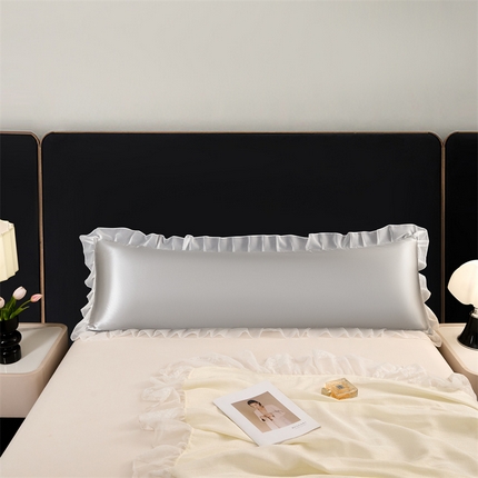 梦舒羽 2025新款公主风夏季冰丝枕套双人情侣枕头套加长枕芯套1.5m内胆套 花边款-典雅灰