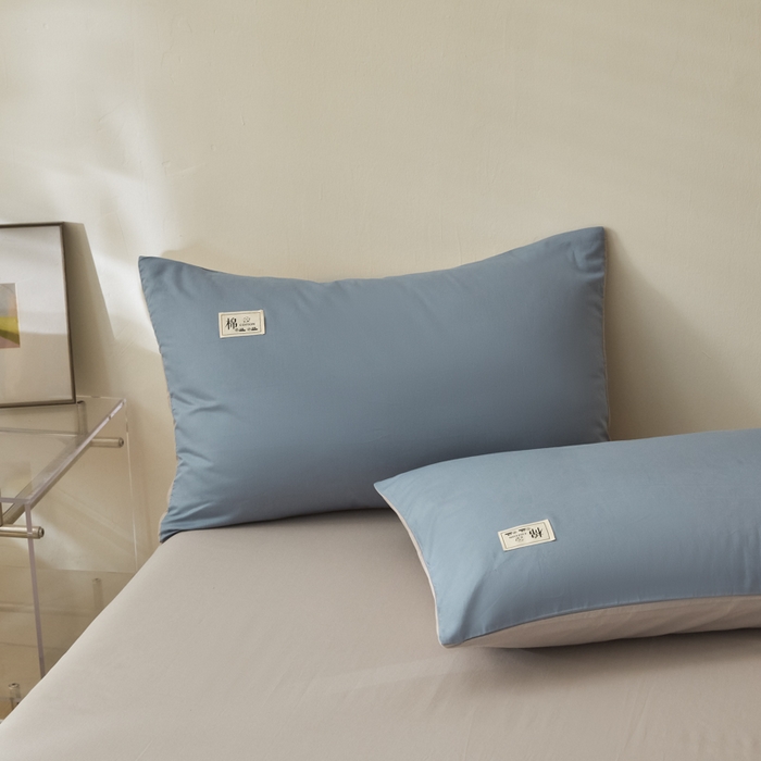 91家纺网 家纺一手货源 找家纺 莱通家纺 2025新款纯色双拼四件套 天空蓝+山灰