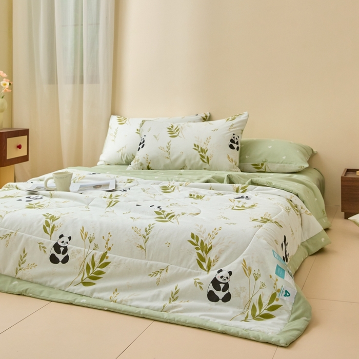 91家纺网 家纺一手货源 找家纺 珂博家纺2025新款亲肤全棉印花夏被 欢乐熊猫