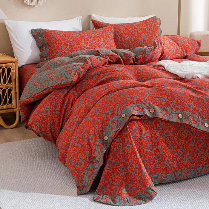 91家纺网 家纺一手货源 找家纺 双层纱家居 2025新款深色系列双层纱四件套 花间物语