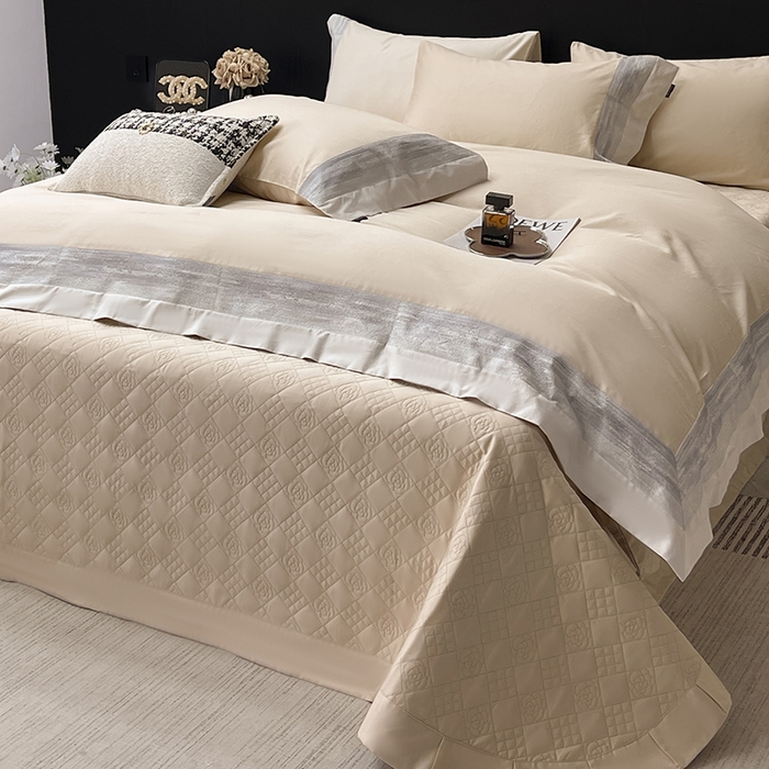 91家纺网 家纺一手货源 找家纺 高端轻奢A类母婴级长绒棉全工艺刺绣四件套纯棉全棉高端春夏季爆款床上用品   瑾雅-束缦杏