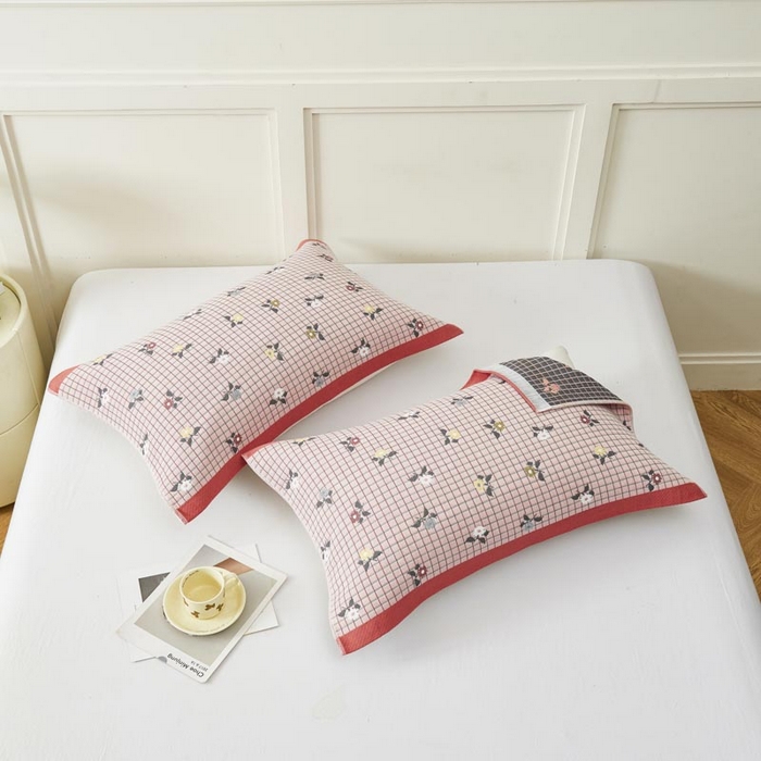 91家纺网 家纺一手货源 找家纺 2025新款纯棉加厚精梳棉纱布枕巾 花韵-粉 52*78cm/对