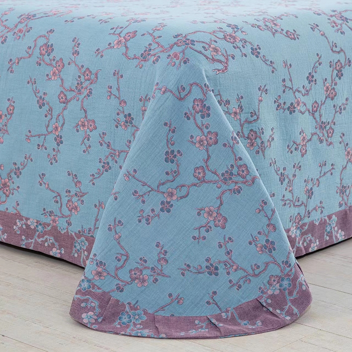 91家纺网 家纺一手货源 找家纺 双层纱家居 2025新款浅色系列双层纱四件套 腊梅蓝