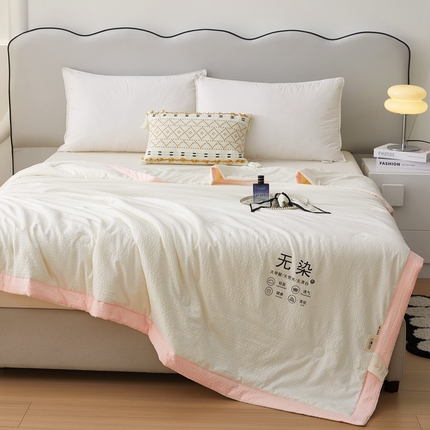  2025新款A类无染原棉大豆被夏被夏凉被空调被子 珍珠白-粉边
