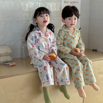 91家纺网 家纺一手货源 找家纺 （总）妍景家居生活馆 2025新款全棉纯棉儿童翻领家居服