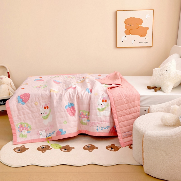 91家纺网 家纺一手货源 找家纺 梵赫   2025新款全棉卡通夏被 蝴蝶结小兔