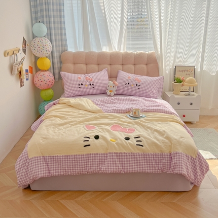 91家纺网 家纺一手货源 找家纺 （总）子钦2025春夏新款水洗棉云朵棉毛巾绣ins风单夏被夏被四件套