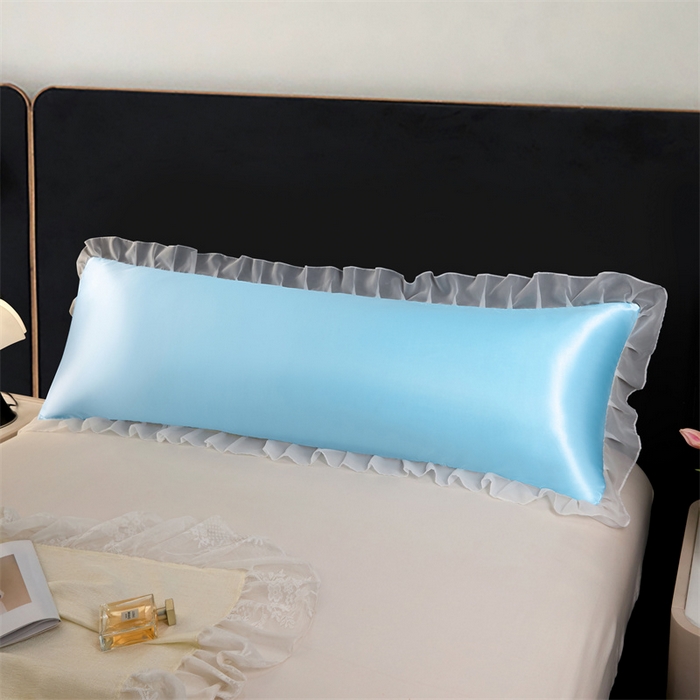 91家纺网 家纺一手货源 找家纺 梦舒羽 2025新款公主风夏季冰丝枕套双人情侣枕头套加长枕芯套1.5m内胆套 花边款-天空蓝