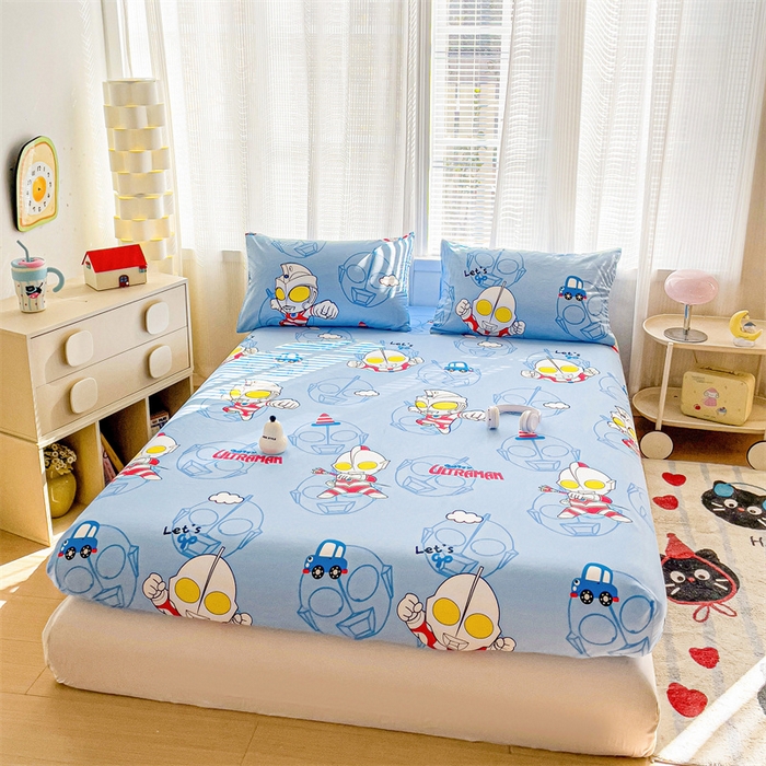 91家纺网 家纺一手货源 找家纺 名兮家居 2025新款正版授权经典奥特曼-三丽鸥全棉印花床笠 奥特兄弟