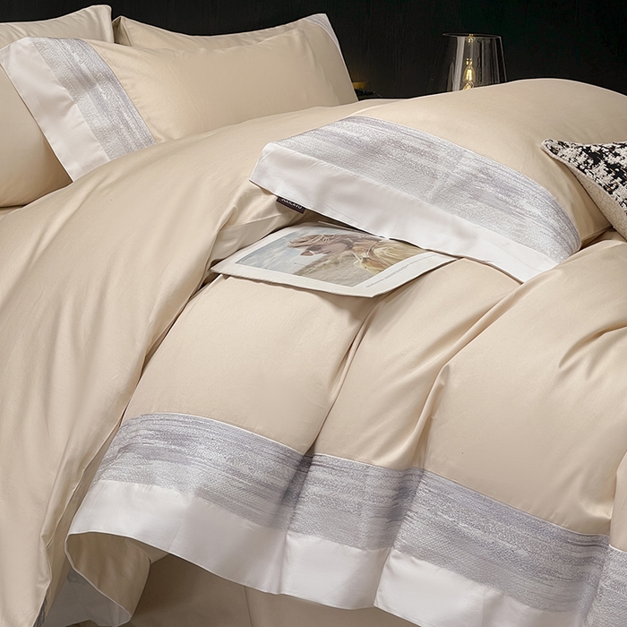 91家纺网 家纺一手货源 找家纺 高端轻奢A类母婴级长绒棉全工艺刺绣四件套纯棉全棉高端春夏季爆款床上用品   瑾雅-束缦杏