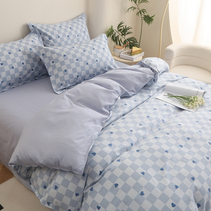 91家纺网 家纺一手货源 找家纺 圣锦家纺 2025新款全棉单被套满心欢喜-蓝