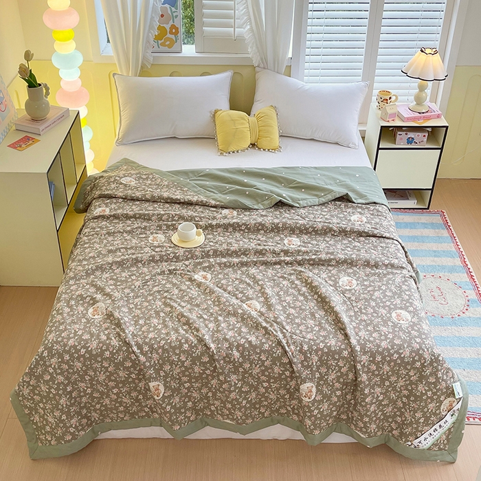 91家纺网 家纺一手货源 找家纺  2025新款A类全棉棉花夏被纯棉夏被 被子被芯 清茶小熊