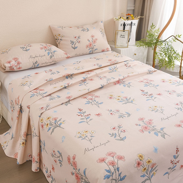 91家纺网 家纺一手货源 找家纺 红日子纺织品 2025新款艾草老粗布床单印花凉席三件套 花镜