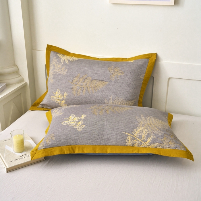 91家纺网 家纺一手货源 找家纺 棠薇家纺2025新款简约风多功能纱布盖毯纱布毯子毛巾被床盖沙发巾单毯枕巾枕套三件套 轻纱曼舞黄