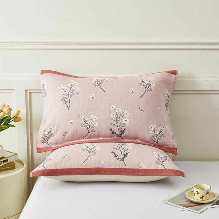 91家纺网 家纺一手货源 找家纺 2025新款纯棉加厚精梳棉纱布枕巾 慕朵-粉色 52*78cm/对