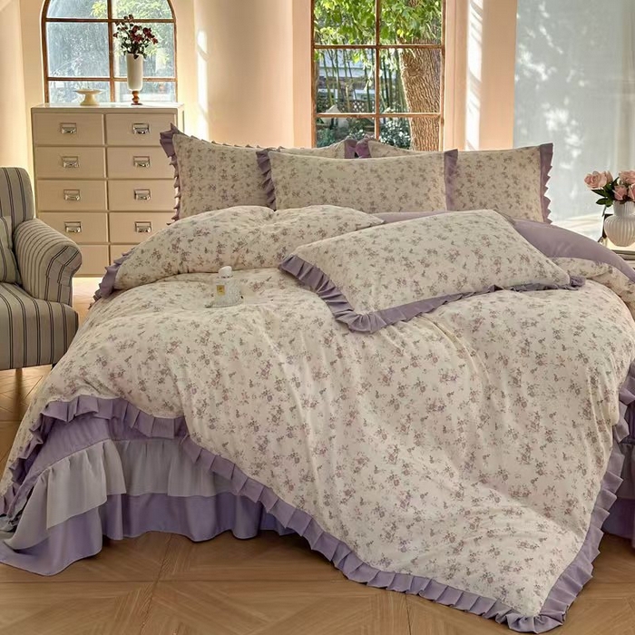 91家纺网 家纺一手货源 找家纺 大麦家纺 2025年新款法式亲肤棉床盖四件套 紫苑