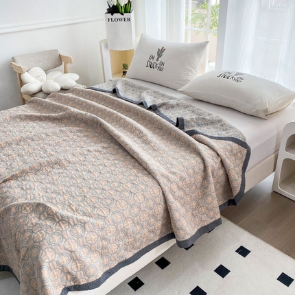  2025新款a类全棉三层纱多功能毛巾被盖毯床单夏被空调被 圈圈灰