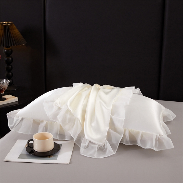 91家纺网 家纺一手货源 找家纺 梦舒羽 2025新款公主风夏季冰丝枕套单人一对装可水洗花边枕头套宿舍48x74cm枕芯套枕头套 花边款-珍珠白