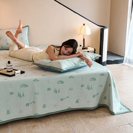 91家纺网 家纺一手货源 找家纺 （总）棠薇家纺2025新款全棉纱布床盖软凉席长绒棉纱布毯单毯子三件套