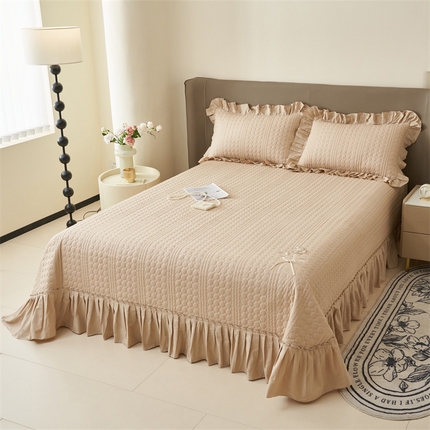 91家纺网 家纺一手货源 找家纺 恒爱 2025新款A类全棉纯棉多功能单床盖-一枝独秀 驼色