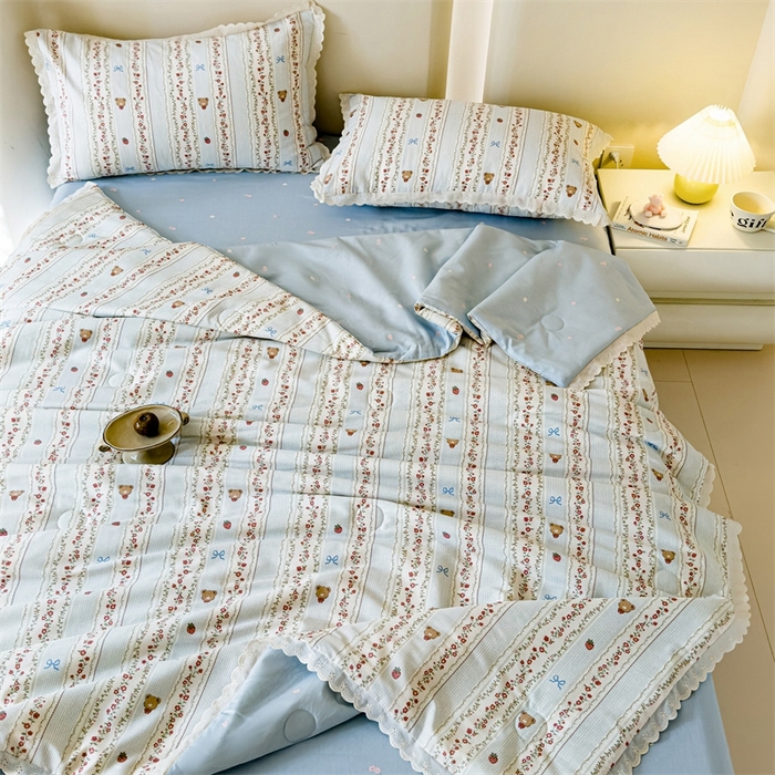 91家纺网 家纺一手货源 找家纺 2025新款全棉花边大豆夏被四件套 弗朗妮