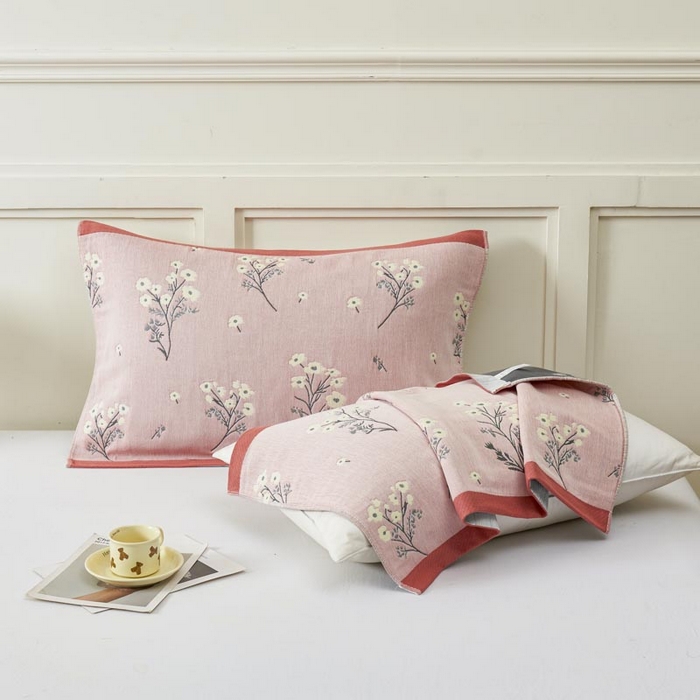 91家纺网 家纺一手货源 找家纺 2025新款纯棉加厚精梳棉纱布枕巾 慕朵-粉色 52*78cm/对