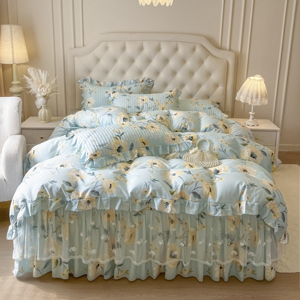 91家纺网 家纺一手货源 找家纺 （总）恋尚 2025新款全棉纯棉蕾丝印花床笠裙四件套