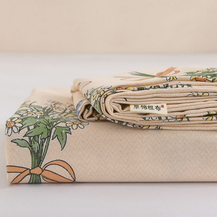 91家纺网 家纺一手货源 找家纺 红日子纺织品 2025新款艾草老粗布床单印花凉席三件套 山梦