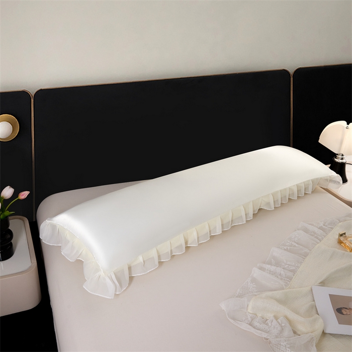 91家纺网 家纺一手货源 找家纺 梦舒羽 2025新款公主风夏季冰丝枕套双人情侣枕头套加长枕芯套1.5m内胆套 花边款-珍珠白