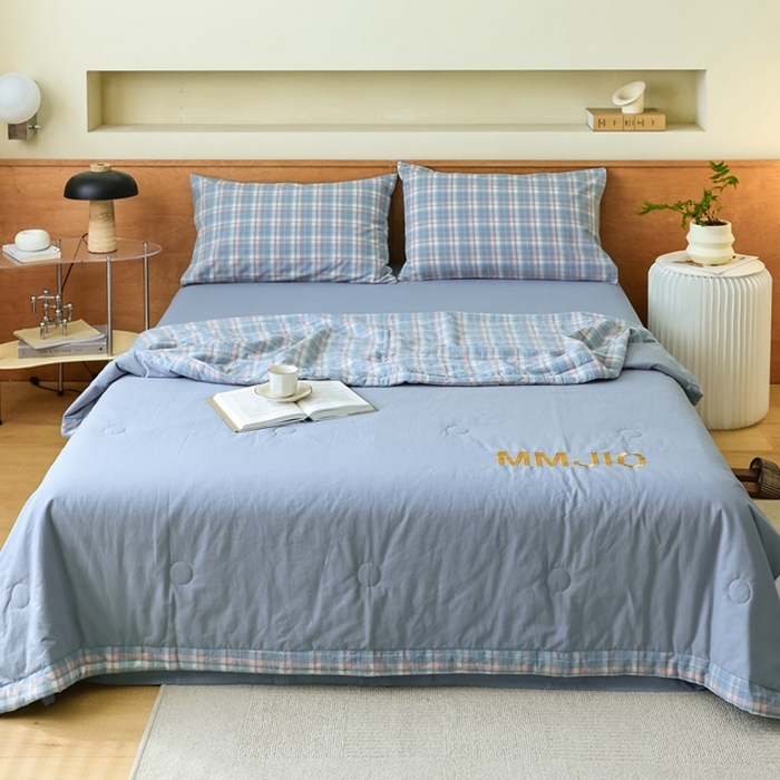 91家纺网 家纺一手货源 找家纺 寐眠2025新款全棉水洗棉刺绣夏被【夏被四件套】 冰川苍蓝