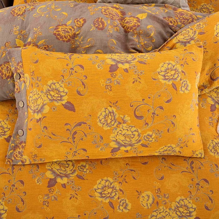 91家纺网 家纺一手货源 找家纺 双层纱家居 2025新款浅色系列双层纱四件套 陌上花开黄