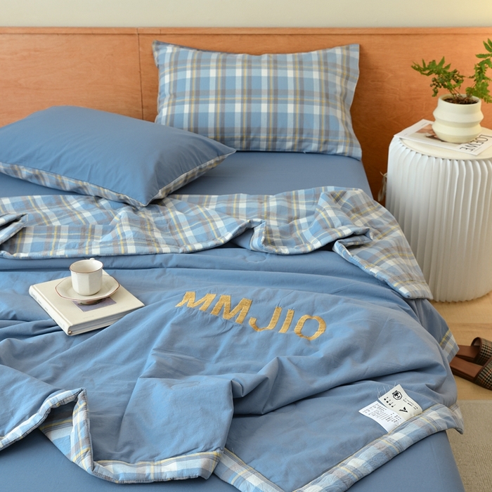 91家纺网 家纺一手货源 找家纺 寐眠2025新款全棉水洗棉刺绣夏被【夏被四件套】 冰晶苍蓝