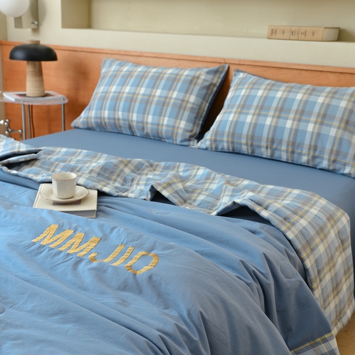 91家纺网 家纺一手货源 找家纺 寐眠2025新款全棉水洗棉刺绣夏被【夏被四件套】 冰晶苍蓝