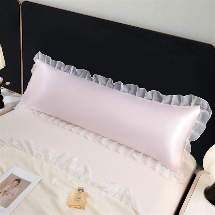 91家纺网 家纺一手货源 找家纺 梦舒羽 2025新款公主风夏季冰丝枕套双人情侣枕头套加长枕芯套1.5m内胆套 花边款-淡雅玉