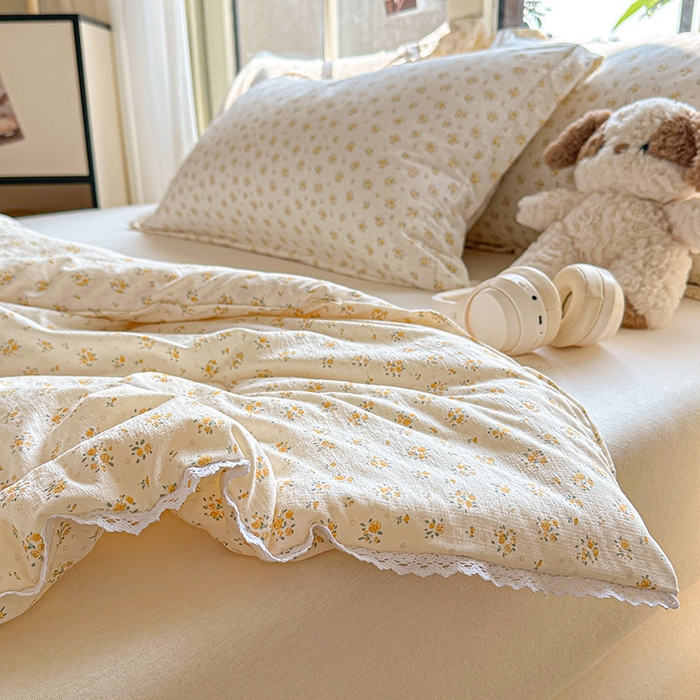 91家纺网 家纺一手货源 找家纺 创优  2025新款有氧双层纱小清新印花小花边夏被夏凉被可机洗空调被子被芯 橘子海