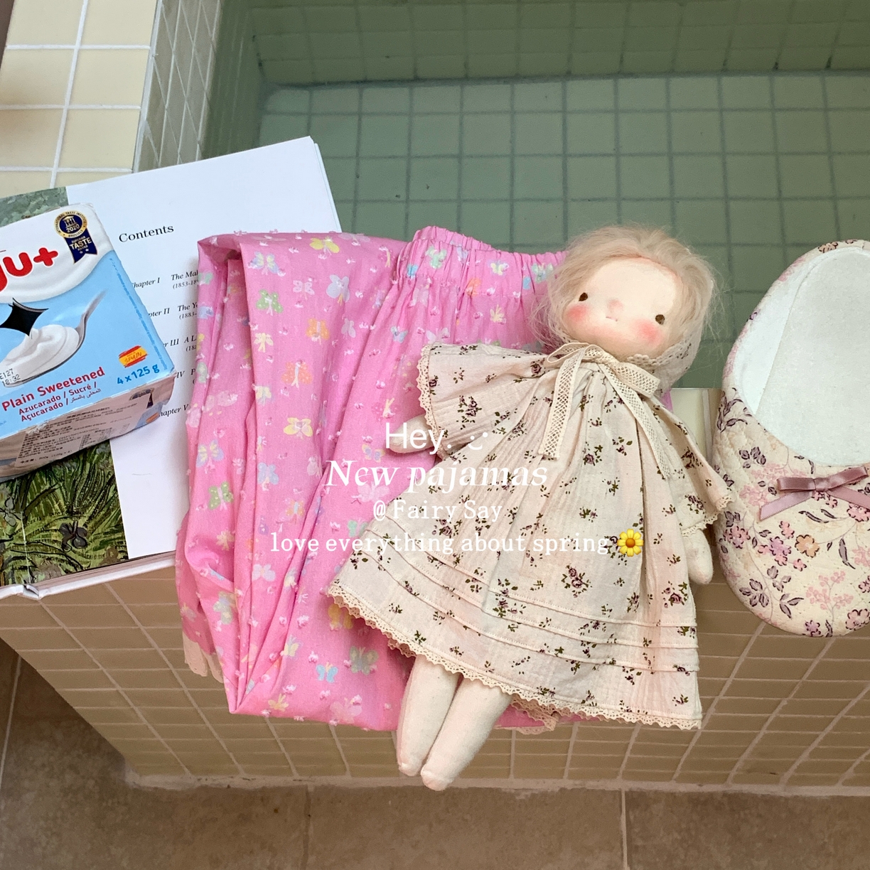 91家纺网 家纺一手货源 找家纺 2025新款全棉纯棉彩色蝴蝶剪花睡衣套装 粉色