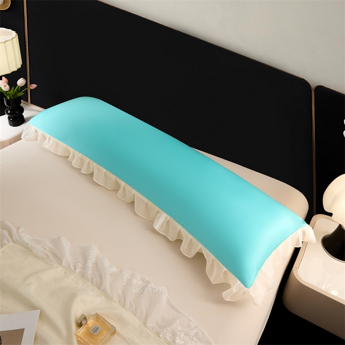 91家纺网 家纺一手货源 找家纺 梦舒羽 2025新款公主风夏季冰丝枕套双人情侣枕头套加长枕芯套1.5m内胆套 花边款-水蓝色