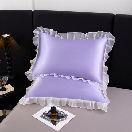 91家纺网 家纺一手货源 找家纺 梦舒羽 2025新款公主风夏季冰丝枕套单人一对装可水洗花边枕头套宿舍48x74cm枕芯套枕头套 花边款-雪青色